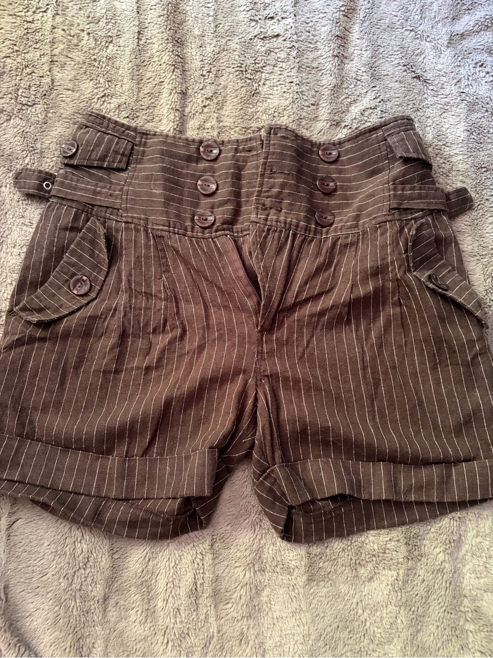High-Waist Brown Pinstripe Women’s Shorts